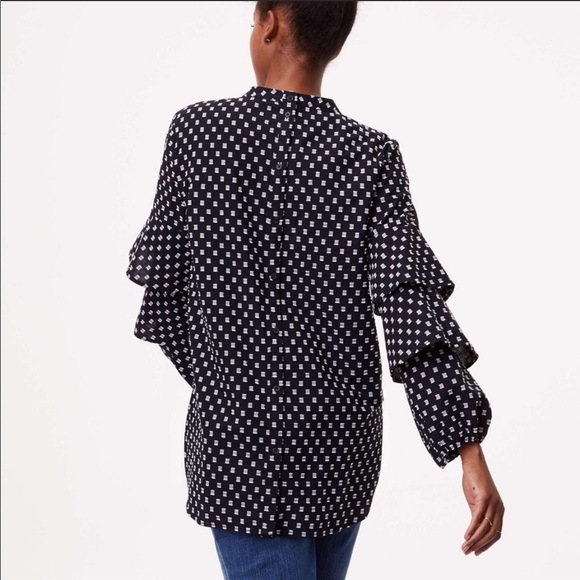 LOFT Geo Tiered Ruffle Sleeve Top with Button Back - Picture 8 of 8